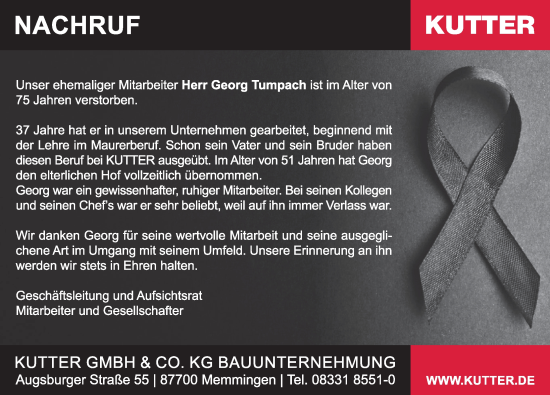 Traueranzeige von Georg Tumpach von Memminger Zeitung