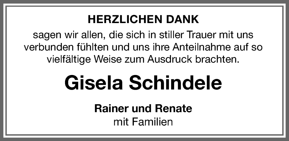  Traueranzeige für Gisela Schindele vom 23.08.2025 aus Memminger Zeitung