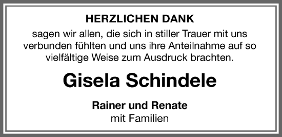 Traueranzeige von Gisela Schindele von Memminger Zeitung