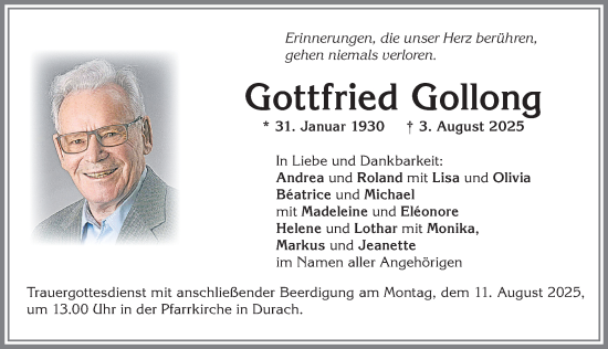 Traueranzeige von Gottfried Gollong von Allgäuer Zeitung,Kempten