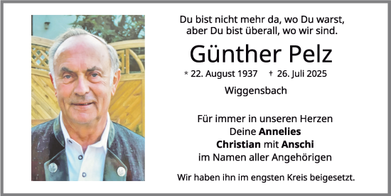 Traueranzeige von Günther Pelz von Allgäuer Zeitung,Kempten