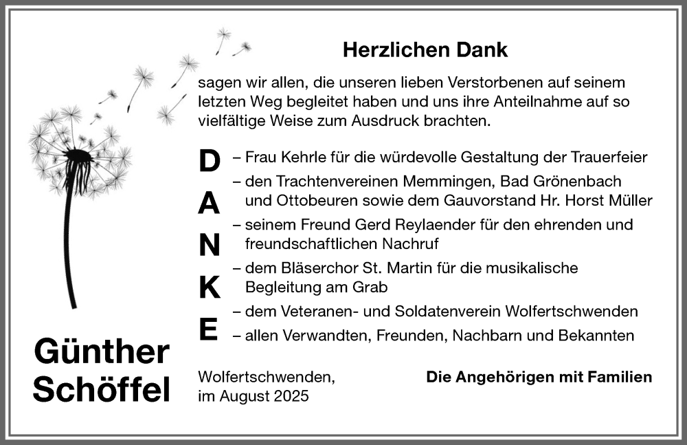  Traueranzeige für Günther Schöffel vom 30.08.2025 aus Memminger Zeitung
