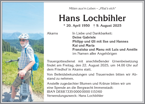 Traueranzeige von Hans Lochbihler von Allgäuer Anzeigeblatt