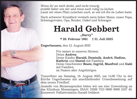 Traueranzeige von Harald Gebbert von Memminger Zeitung
