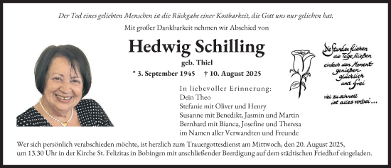 Traueranzeige von Hedwig Schilling von Schwabmünchner Allgemeine, Augsburger Allgemeine