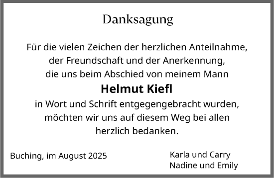 Traueranzeige von Helmut Kiefl von Allgäuer Zeitung, Füssen