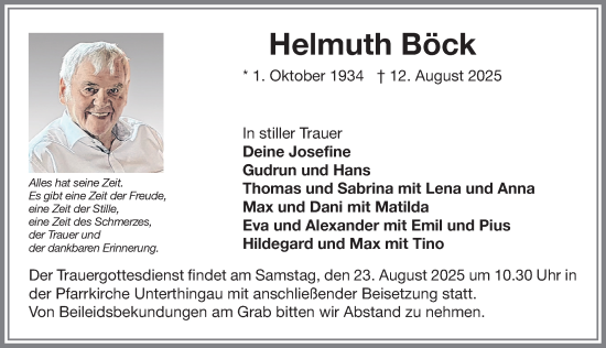 Traueranzeige von Helmuth Böck von Allgäuer Zeitung, Marktoberdorf