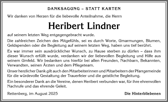 Traueranzeige von Heribert Lindner von Allgäuer Anzeigeblatt