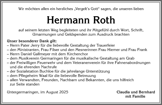 Traueranzeige von Hermann Roth von Allgäuer Zeitung, Kaufbeuren/Buchloe