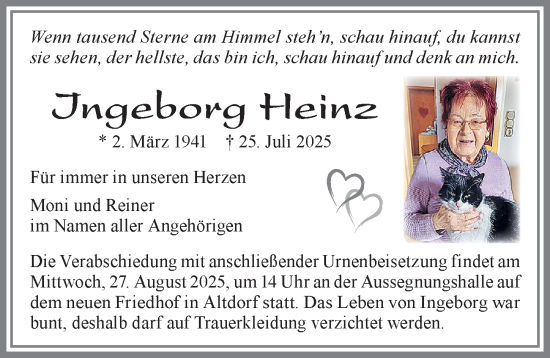 Traueranzeige von Ingeborg Heinz von Allgäuer Zeitung, Marktoberdorf