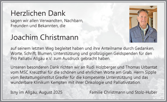 Traueranzeige von Joachim Christmann von Allgäuer Zeitung,Kempten