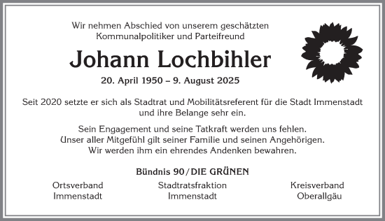 Traueranzeige von Johann Lochbihler von Allgäuer Anzeigeblatt