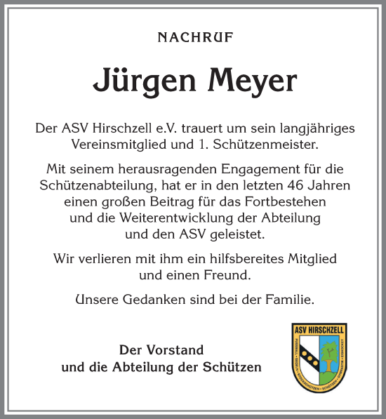 Traueranzeige von Jürgen Meyer von Allgäuer Zeitung, Kaufbeuren/Buchloe