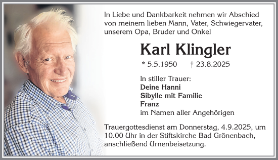 Traueranzeige von Karl Klingler von Memminger Zeitung
