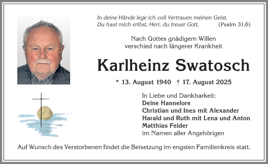 Traueranzeige von Karlheinz Swatosch von Allgäuer Anzeigeblatt