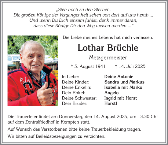 Traueranzeige von Lothar Brüchle von Allgäuer Zeitung,Kempten