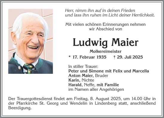 Traueranzeige von Ludwig Maier von Allgäuer Zeitung, Kaufbeuren/Buchloe