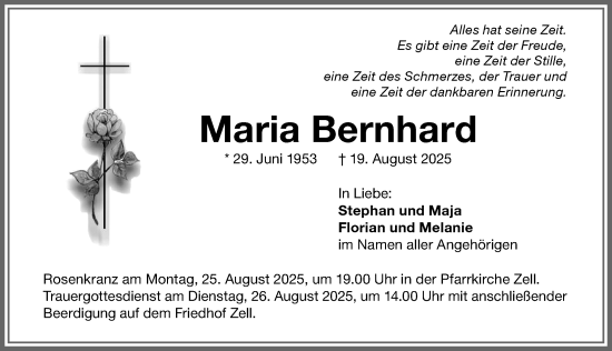 Traueranzeige von Maria Bernhard von Memminger Zeitung
