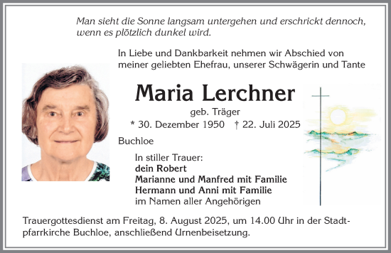 Traueranzeige von Maria Lerchner von Allgäuer Zeitung, Kaufbeuren/Buchloe