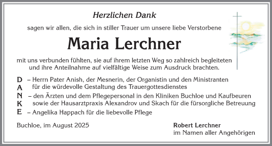 Traueranzeige von Maria Lerchner von Allgäuer Zeitung, Kaufbeuren/Buchloe
