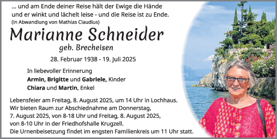 Traueranzeige von Marianne Schneider von Allgäuer Zeitung,Kempten