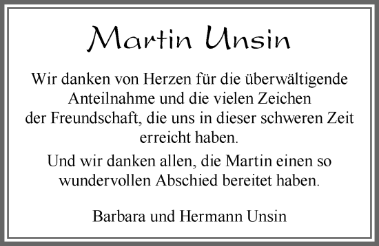 Traueranzeige von Martin Unsin von Allgäuer Zeitung, Marktoberdorf