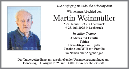 Traueranzeige von Martin Weinmüller von Allgäuer Zeitung, Füssen