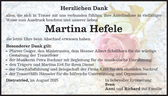 Traueranzeige von Martina Hefele von Memminger Zeitung