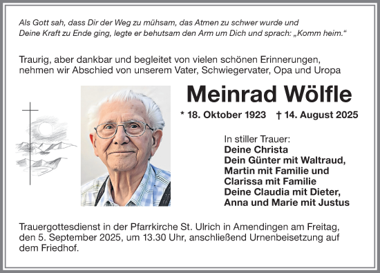 Traueranzeige von Meinrad Wölfle von Memminger Zeitung