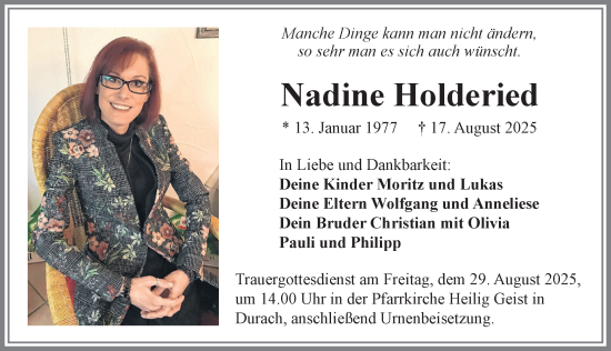 Traueranzeige von Nadine Holderied von Allgäuer Zeitung,Kempten