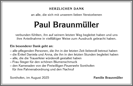 Traueranzeige von Paul Braunmüller von Allgäuer Anzeigeblatt
