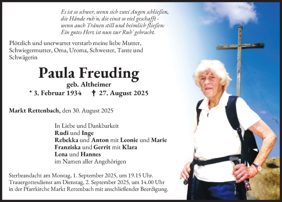 Traueranzeige von Paula Freuding von Memminger Zeitung