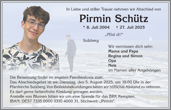 Traueranzeige von Pirmin Schütz von Allgäuer Zeitung,Kempten