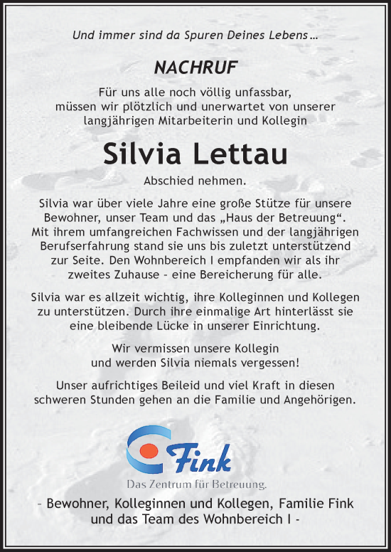Traueranzeige von Silvia Lettau von Der Westallgäuer