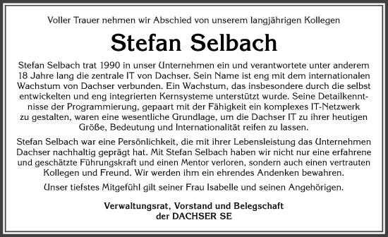 Traueranzeige von Stefan Selbach von Allgäuer Zeitung,Kempten