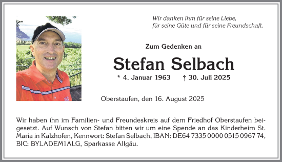 Traueranzeige von Stefan Selbach von Allgäuer Anzeigeblatt