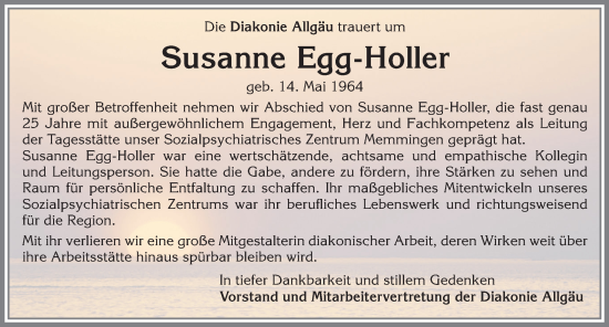 Traueranzeige von Susanne Egg-Holler von Memminger Zeitung