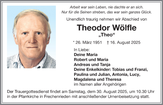 Traueranzeige von Theodor Wölfle von Memminger Zeitung