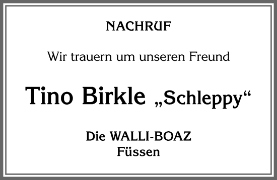 Traueranzeige von Tino Birkle von Allgäuer Zeitung, Füssen