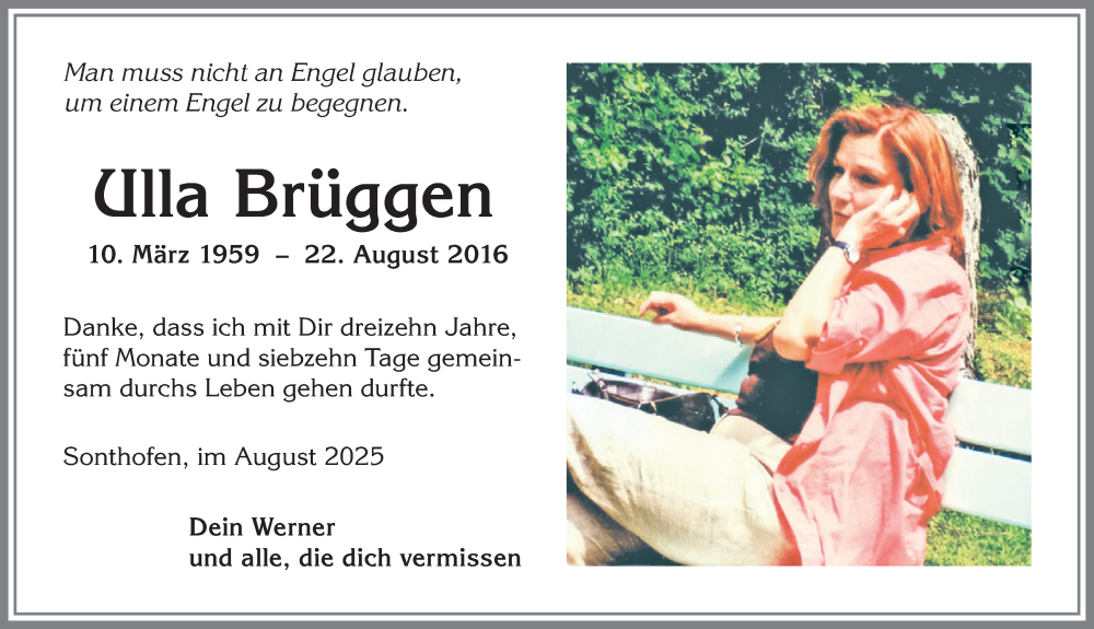  Traueranzeige für Ulla Brüggen vom 22.08.2025 aus Allgäuer Anzeigeblatt