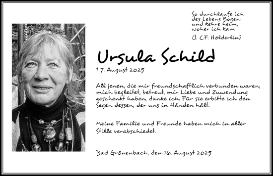 Traueranzeige von Ursula Schild von Memminger Zeitung
