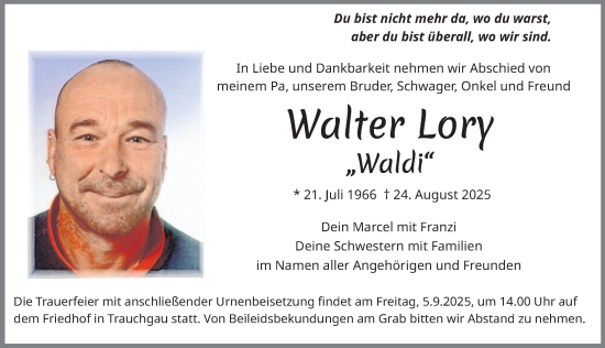 Traueranzeige von Walter Lory von Allgäuer Zeitung, Füssen