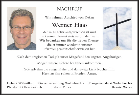 Traueranzeige von Werner Haas von Der Westallgäuer