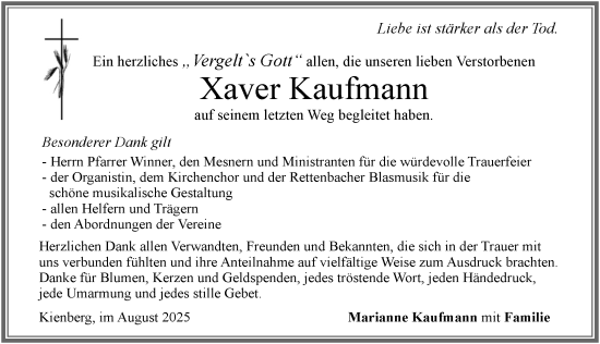 Traueranzeige von Xaver Kaufmann von Allgäuer Zeitung, Marktoberdorf