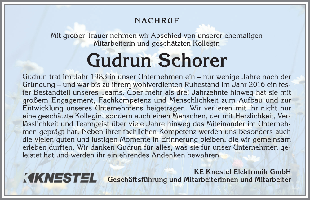  Traueranzeige für Gudrun Schorer vom 02.09.2025 aus Allgäuer Zeitung Marktoberdorf