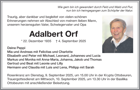Traueranzeige von Adalbert Orf von Memminger Zeitung