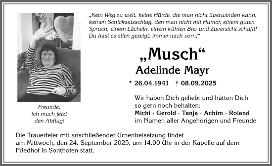 Traueranzeige von Adelinde Mayr von Allgäuer Anzeigeblatt