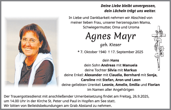 Traueranzeige von Agnes Mayr von Allgäuer Zeitung, Füssen
