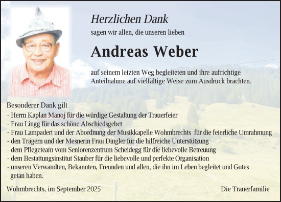 Traueranzeige von Andreas Weber von Der Westallgäuer