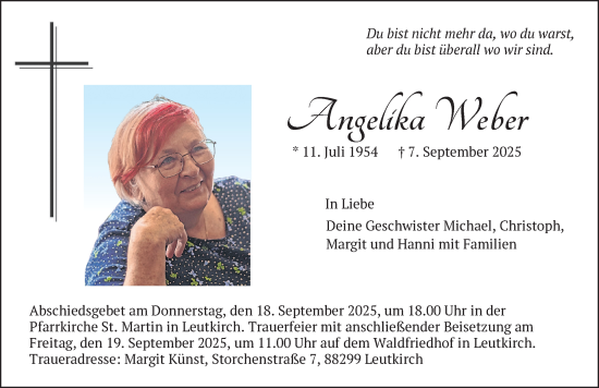 Traueranzeige von Angelika Weber von Memminger Zeitung